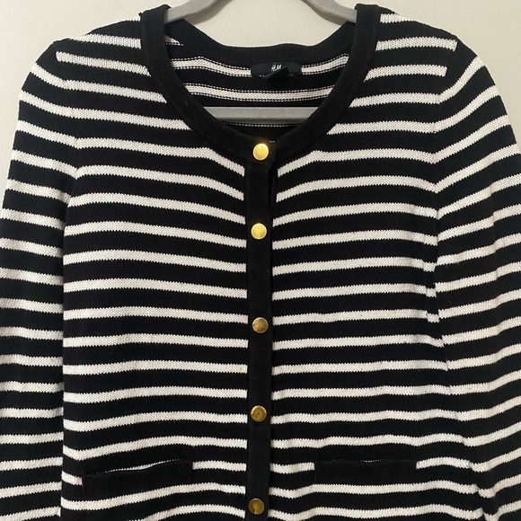 H&M Black and White Striped Gold Button Cardigan Sweater - Picture 5 of 5